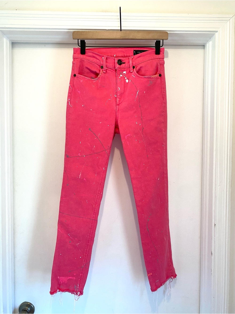 Rag and Bone Nina High Rise Cigarette Ankle splatter jeans 25 Pink wearable art